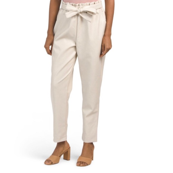 BAGATELLE COLLECTION Bone Paperbag Waist Pants Sz L - Picture 12 of 13